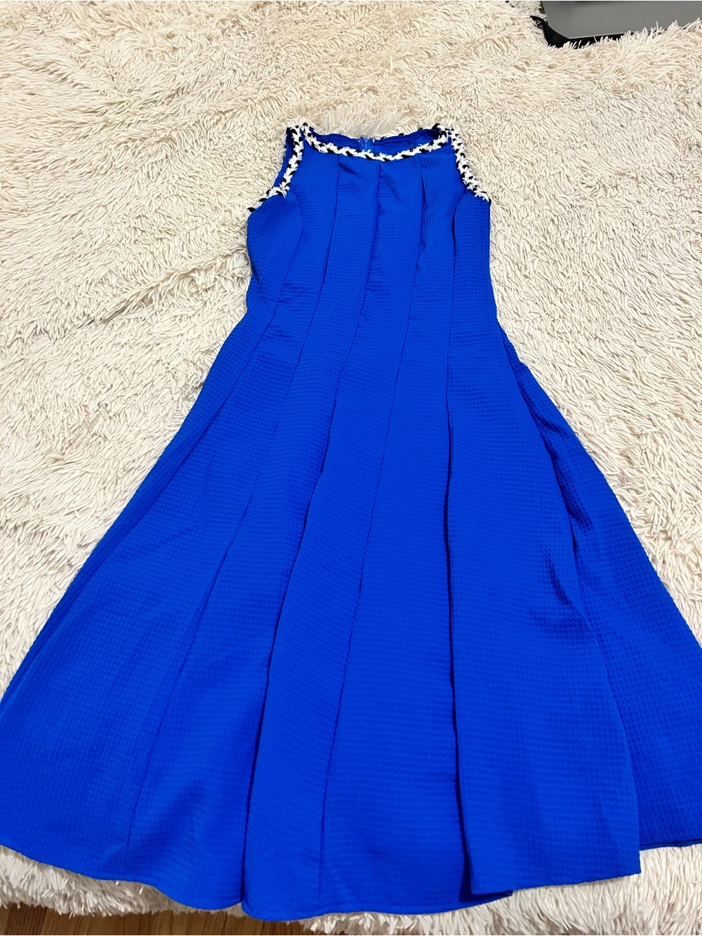 Sleeveless Royal Blue A-Line Dress with Contrast Trim
